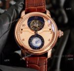 Replica Montblanc Tourbillon Geosphere Rose Gold Watch Brown Leather Strap